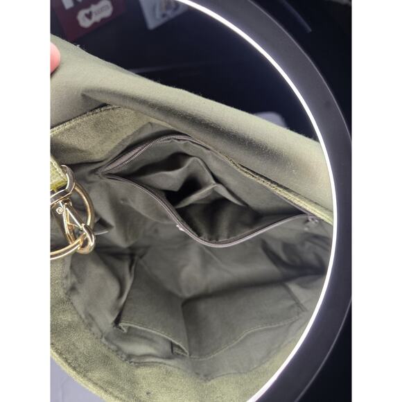 Marlo Olive Suede Studded Shoulder Bag Crossbody — Web Strap Boho - Picture 4 of 6